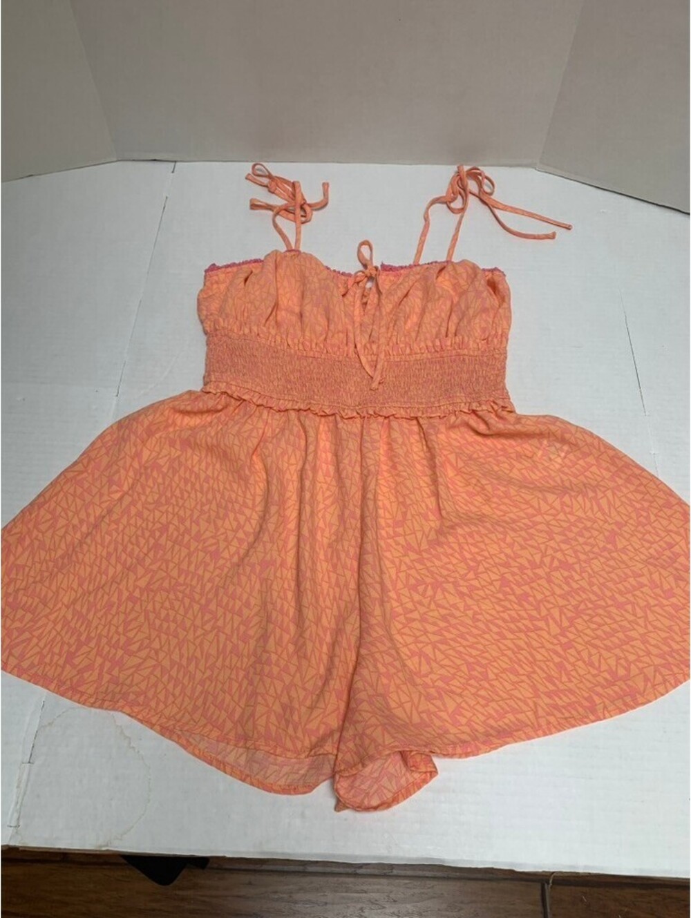 Orange and Pink Geo Design Size Medium Smocked Short Romper Summer